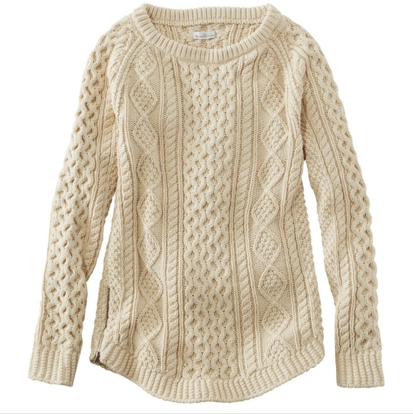 LL Bean Cream Signature Cotton Fisherman Tunic Crewneck Sweater Size Small - Picture 1 of 14